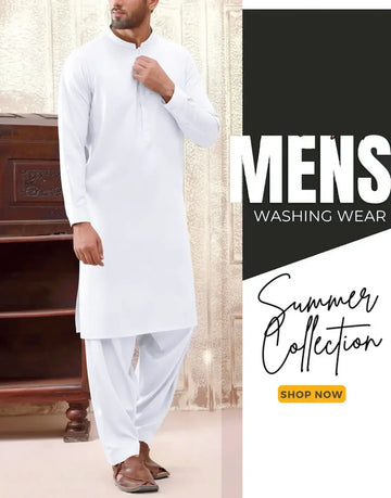 Italian Boski Snow White Wash & Wear Men’s Shalwar Kameez – Unstitched Formal & Eid Suit