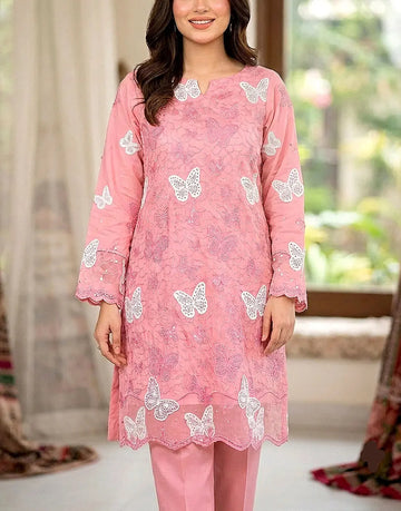 2-Piece Butterfly Design Schiffli Embroidered Lawn Dress for Girls