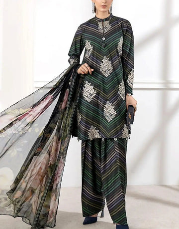 Embroidered EID Lawn Suit with 4-Side Emb. Chiffon Dupatta