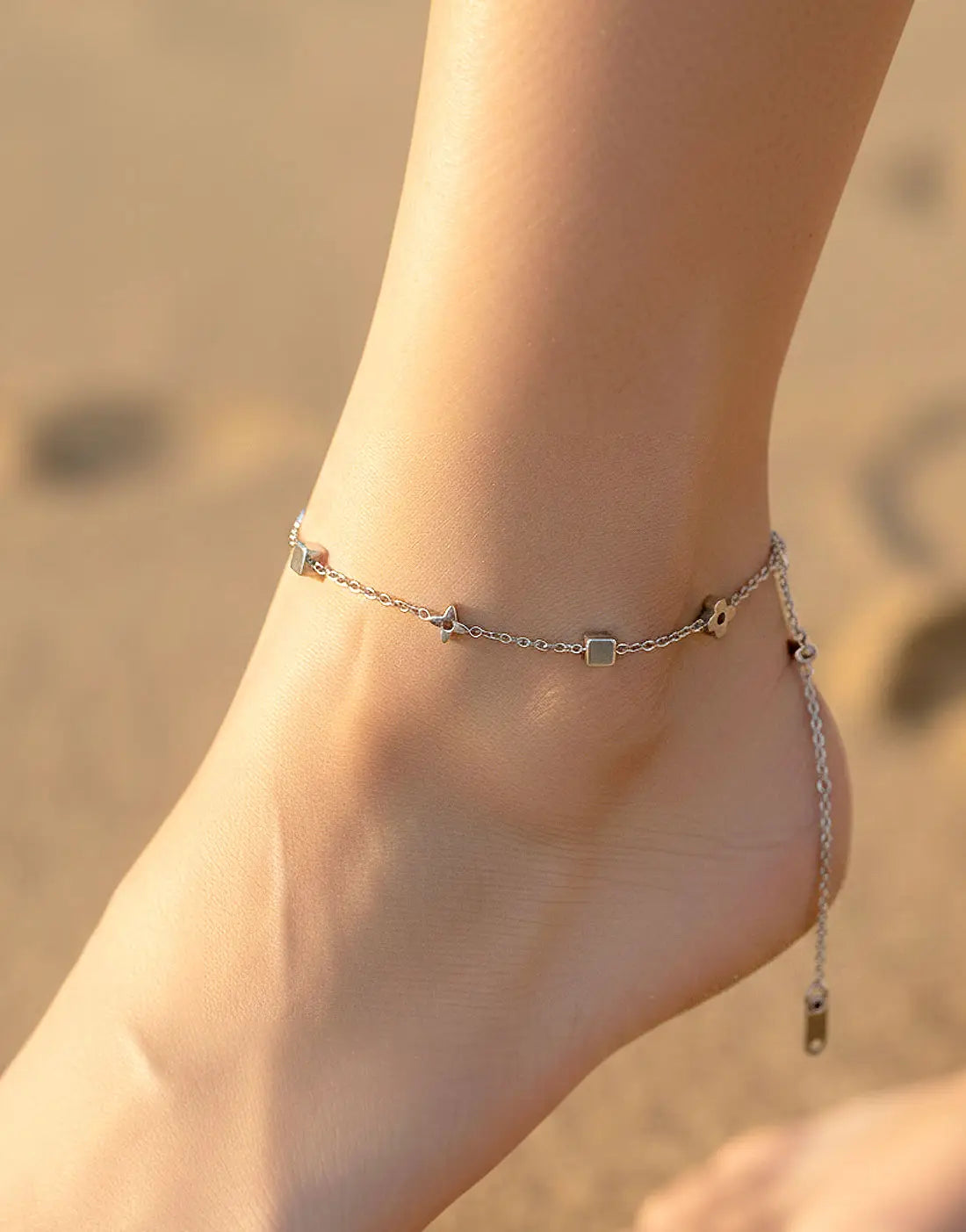 Pair of Silver Color Anklets for Girls