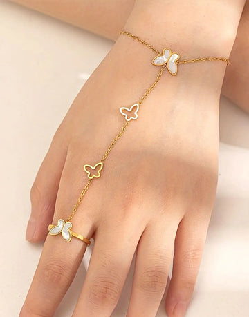 Gold Plated Stainless Steel Anja Bracelet Ring Set with Butterfly Charm