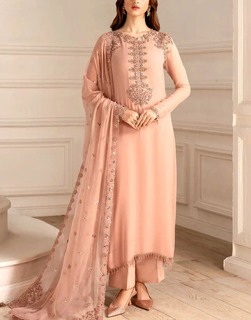 Alluring Embroidered Peach Blossom Formal & Party Chiffon Dress