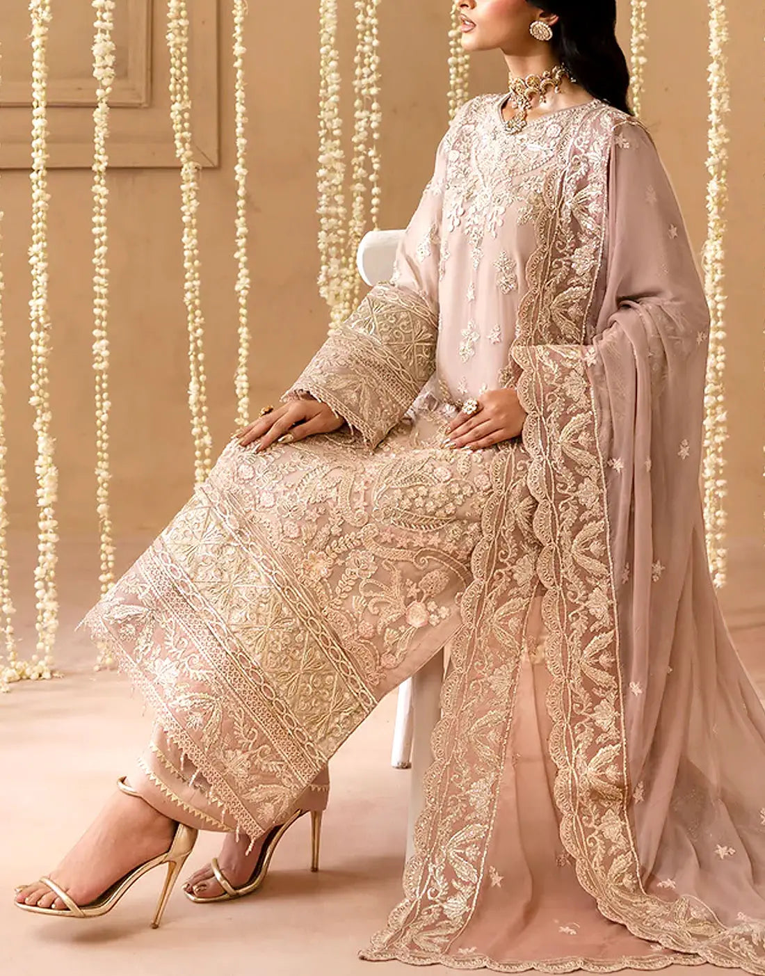Adorable Heavy Embroidered Chiffon Party Wear Dress