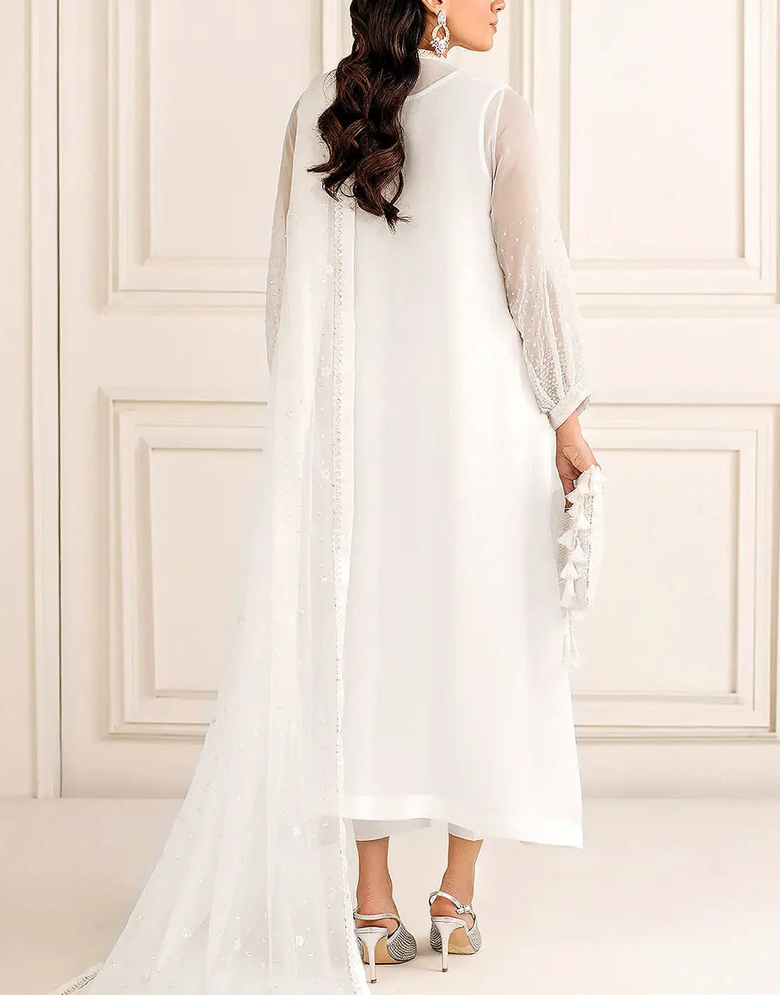 Decent Embroidered White Formal Party Chiffon Dress