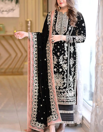 Glamorous Embroidered Black Chiffon Wedding Dress with Hand Embellishments