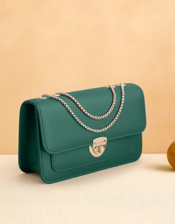 Trendy Twist Lock Closure Crossbody Bag for Girls - Green