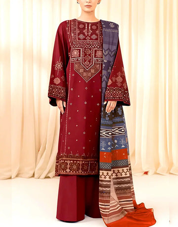 Elegant Embroidered Maroon Dhanak Dress for Women – Most Demanding Winter Style
