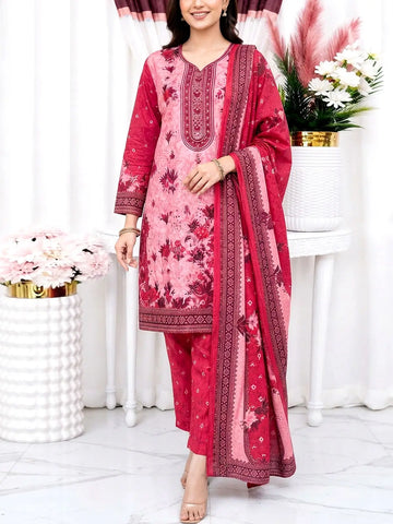 Elegant Embroidered Pink Dhanak Winter Dress 2026 with Dhanak Shawl