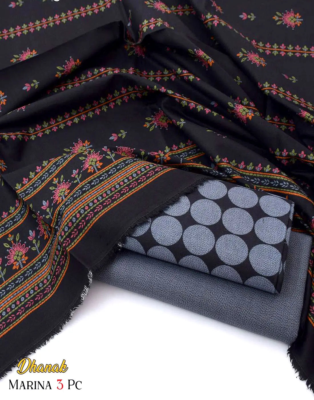 Digital Print Gray Dhanak Winter Dress with Dhanak Shawl