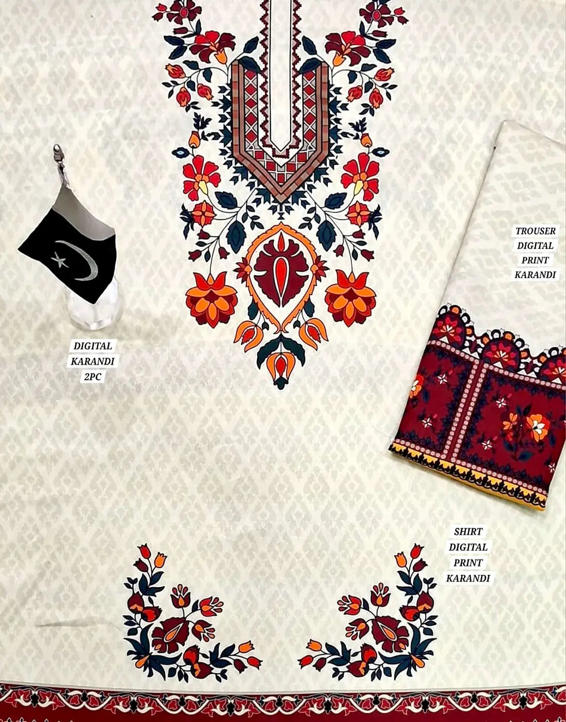 All-Over Digital Print 2-Piece Karandi Dress for Girls - Most Demanding Design