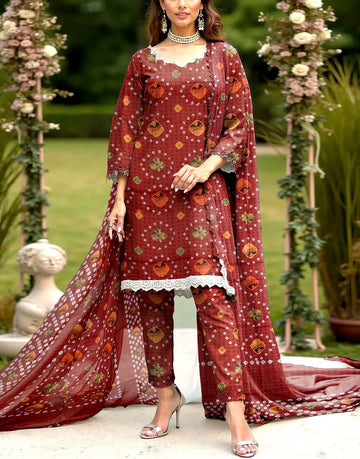 IB Jhalak 3-Piece Digital Print Khaddar Dress with Khaddar Dupatta