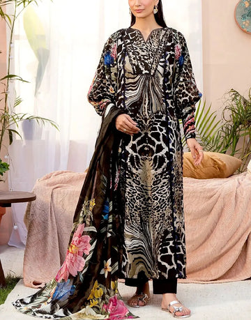 3-Piece Digital Leopard Print Silk Dress for Casual & Party Wear