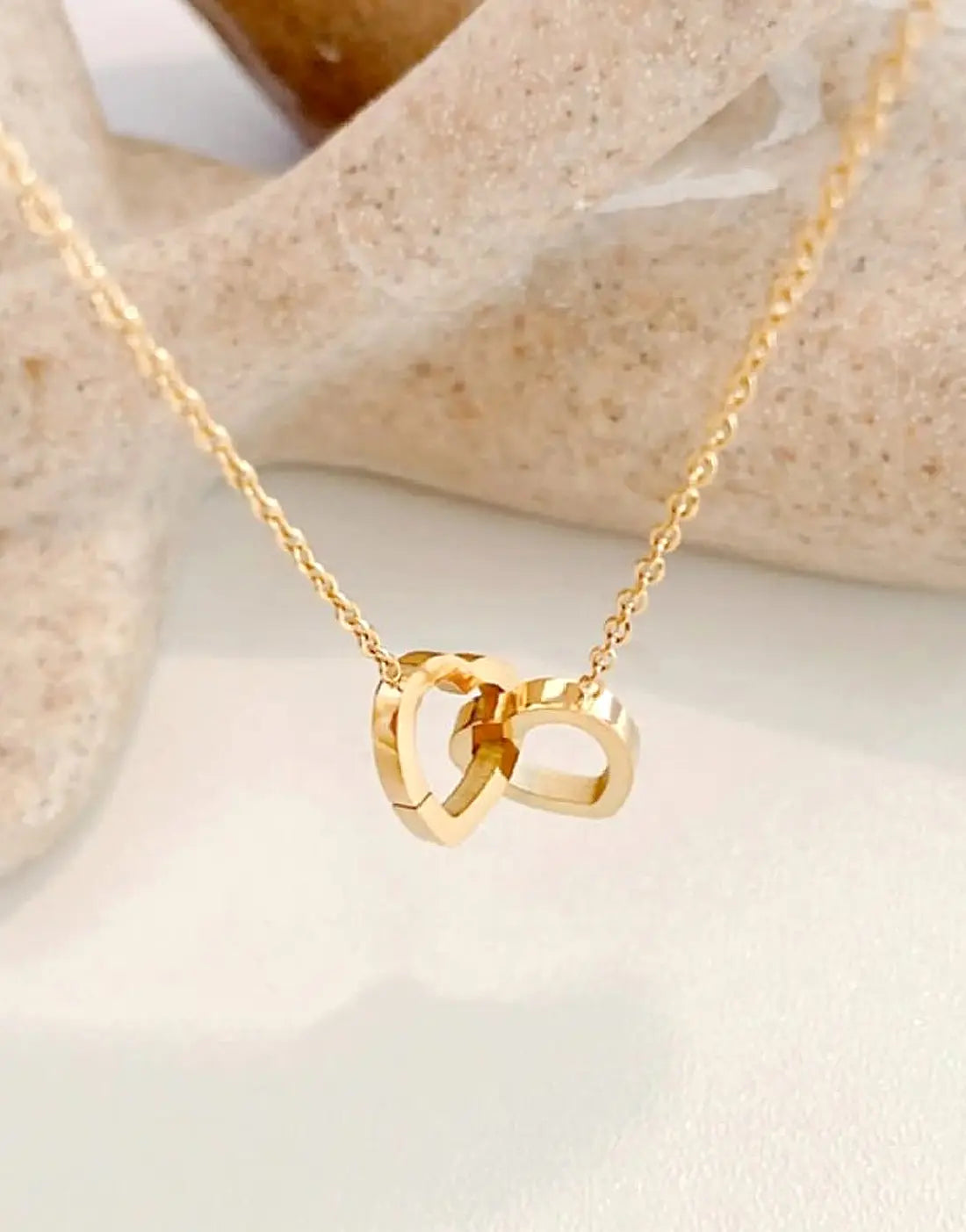 Minimalist Gold Plated Double Heart Shape Necklace | Durable Stainless Steel Jewelry