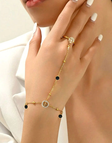 Minimalist Design Anja Bracelet Ring Set in Gold Plated Stainless Steel Finish
