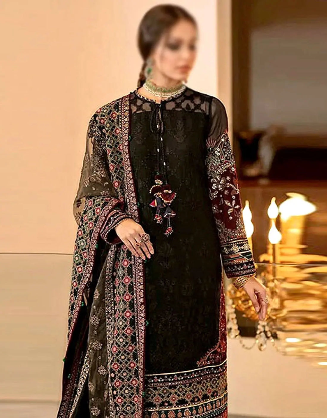 Fancy Embroidery Black Dhanak Dress for Winter Events