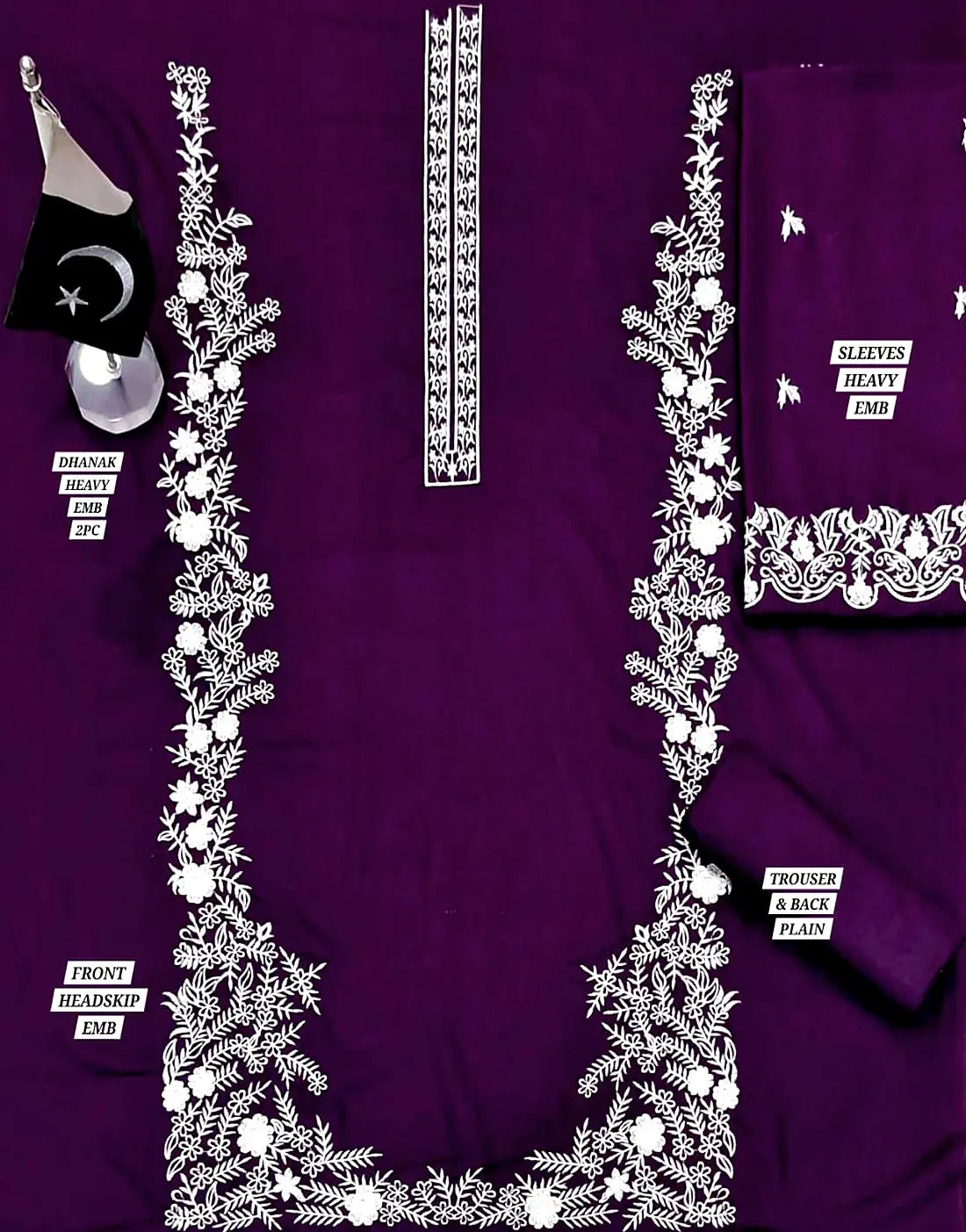 Graceful 2-Piece Embroidered Purple Dhanak Winter Dress for Girls