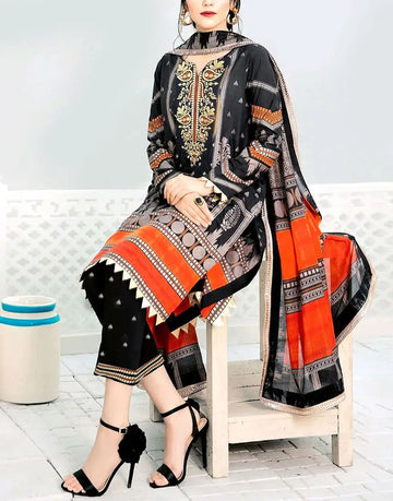 All-Over Digital Print Embroidered Karandi Dress for Winter Season