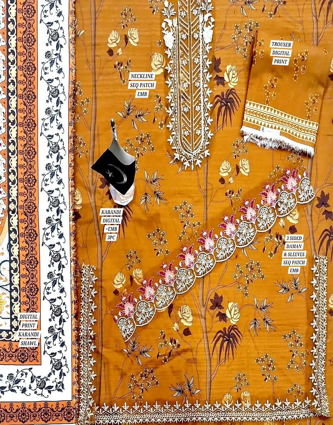 All-Over Digital Print Embroidered Karandi Dress for Winter