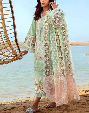 Luxury Schiffli Embroidered Mint Green Cotton Lawn Dress for Summer Party Wear