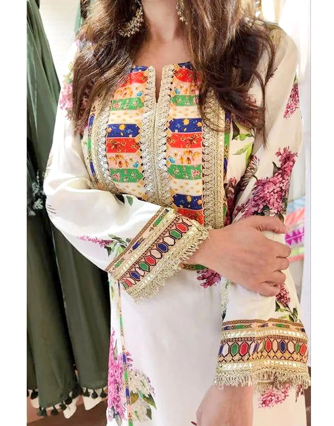All-Over Print Embroidered Lawn Dress with 4-Side Emb. Chiffon Dupatta