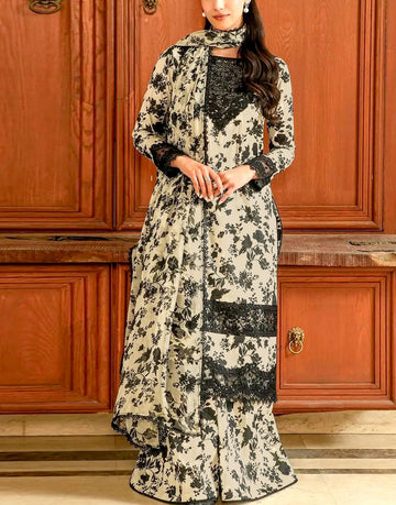 Aneela's All-Over Print Embroidered Lawn Dress with Chiffon Dupatta