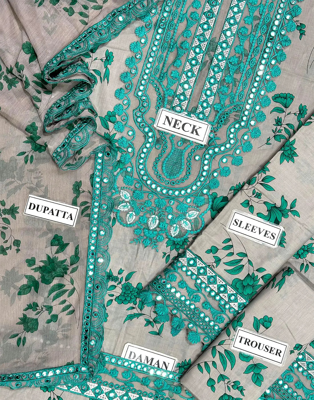 Aneela's All-Over Print 9mm Sequins Embroidered Lawn Dress with 4-Side Emb. Chiffon Dupatta