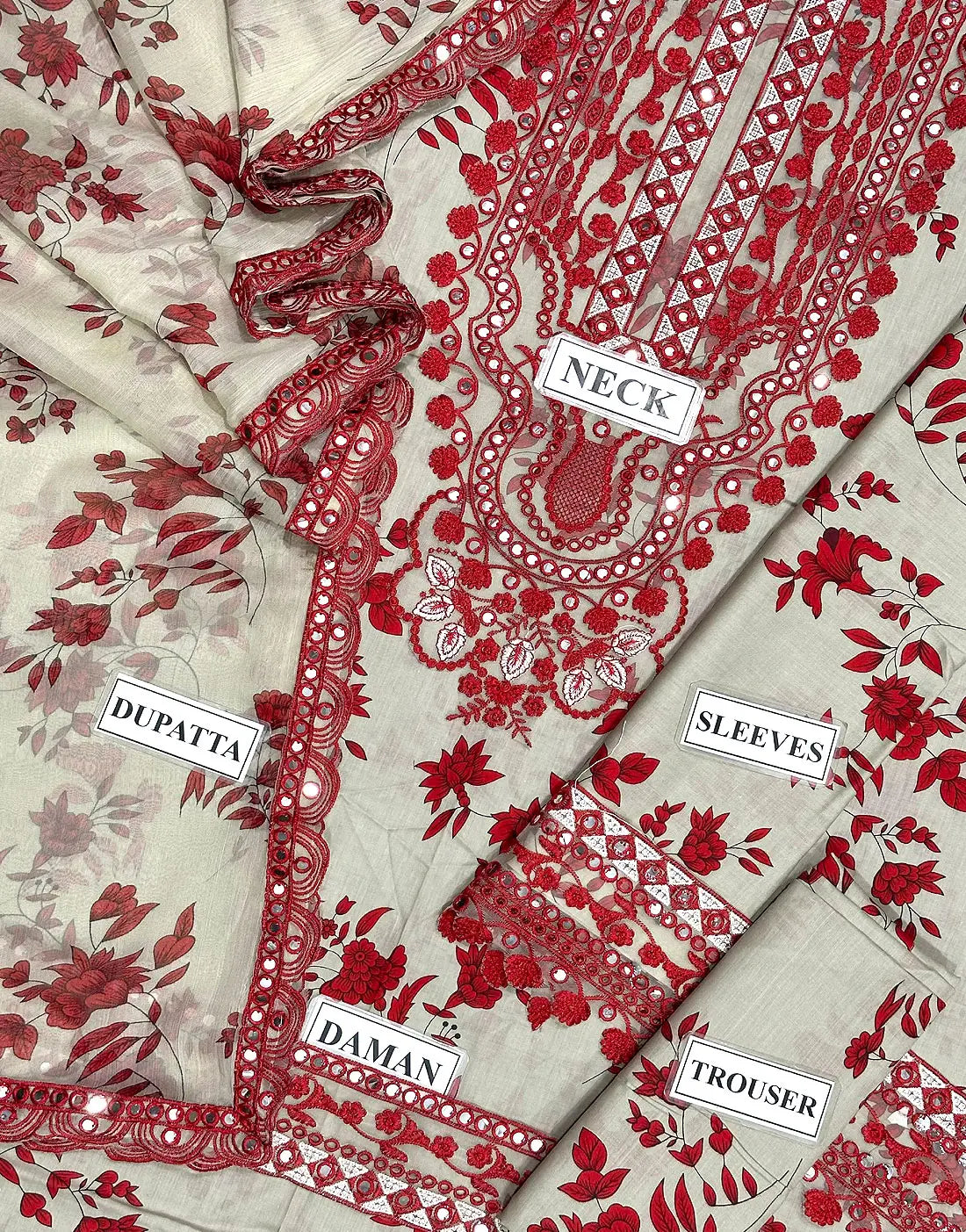 Aneela's All-Over Print 9mm Sequins Embroidered Lawn Dress with 4-Side Emb. Chiffon Dupatta