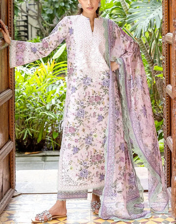 All-Over Floral Print Embroidered EID Lawn Suit with 4-Side Emb. Chiffon Dupatta