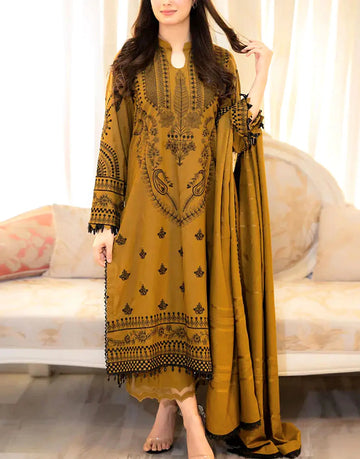 Heavy Embroidered Mustard Color Lawn Dress 2026 for EID and Party Wear