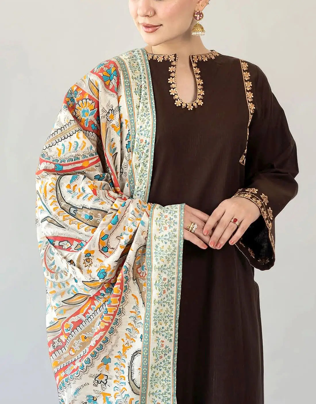 Decent Embroidered EID Lawn Dress with Printed Diamond Dupatta