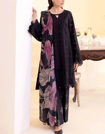 Heavy Chikankari Embroidered Black Lawn Dress with Printed Silk Dupatta