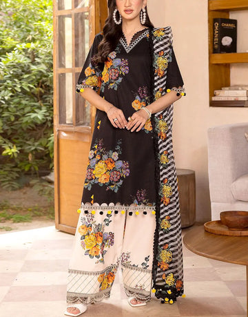 All-Over Print Embroidered Lawn Dress Design with Emb. Chiffon Dupatta