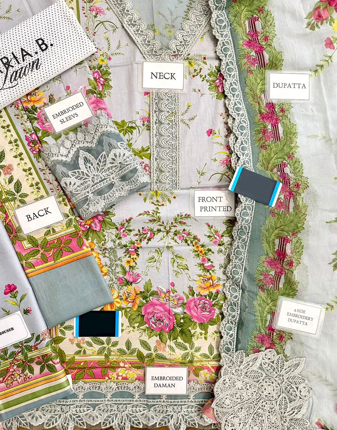 All-Over Print Embroidered EID Lawn Suit with Emb. Chiffon Dupatta