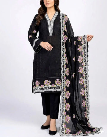 Heavy Schiffli Embroidered Black Lawn Dress for EID with Emb. Chiffon Dupatta