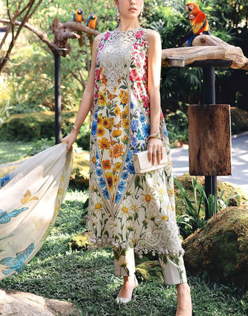 All-Over Sunflower Print Embroidered EID Lawn Dress with Emb. Chiffon Dupatta