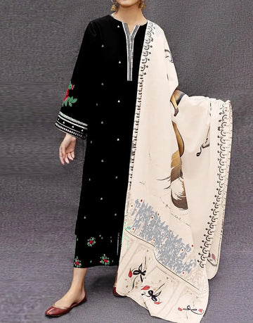 Cozy Embroidered Black Linen Dress for Casual & Formal Wear