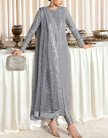 Glam Shine Intricate Hand‑Embellished Silver Grey Raw Silk Wedding Dress - Most Demanding Design