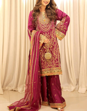 Heavy Embroidered Silk Wedding Wear Dress with Embroidered NET Dupatta