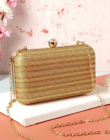 Sparkling Fancy Golden Clutch Purse for Formal & Party Wear