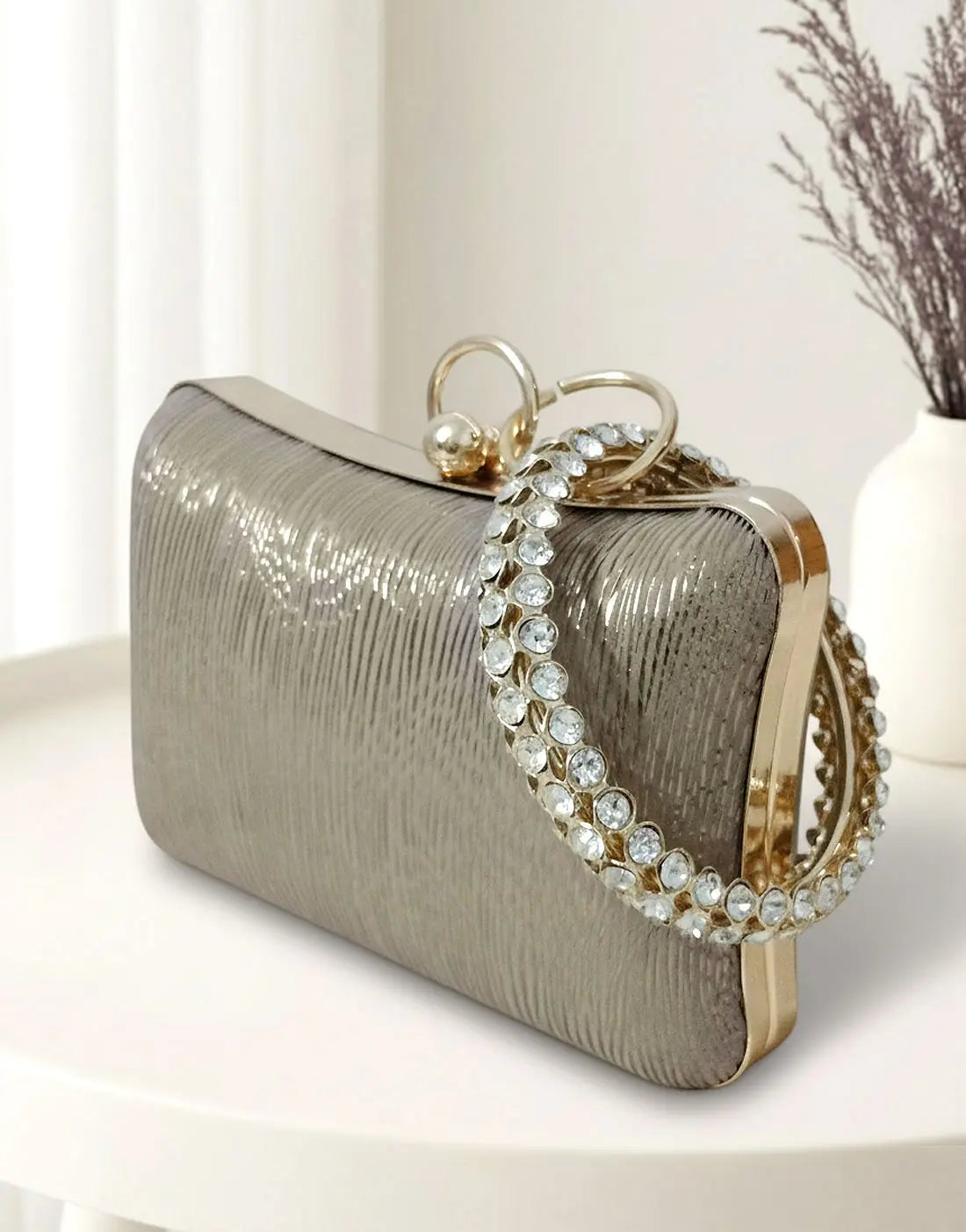 Elegant Light Grey Clutch Purse with Stylish Bangle Handle