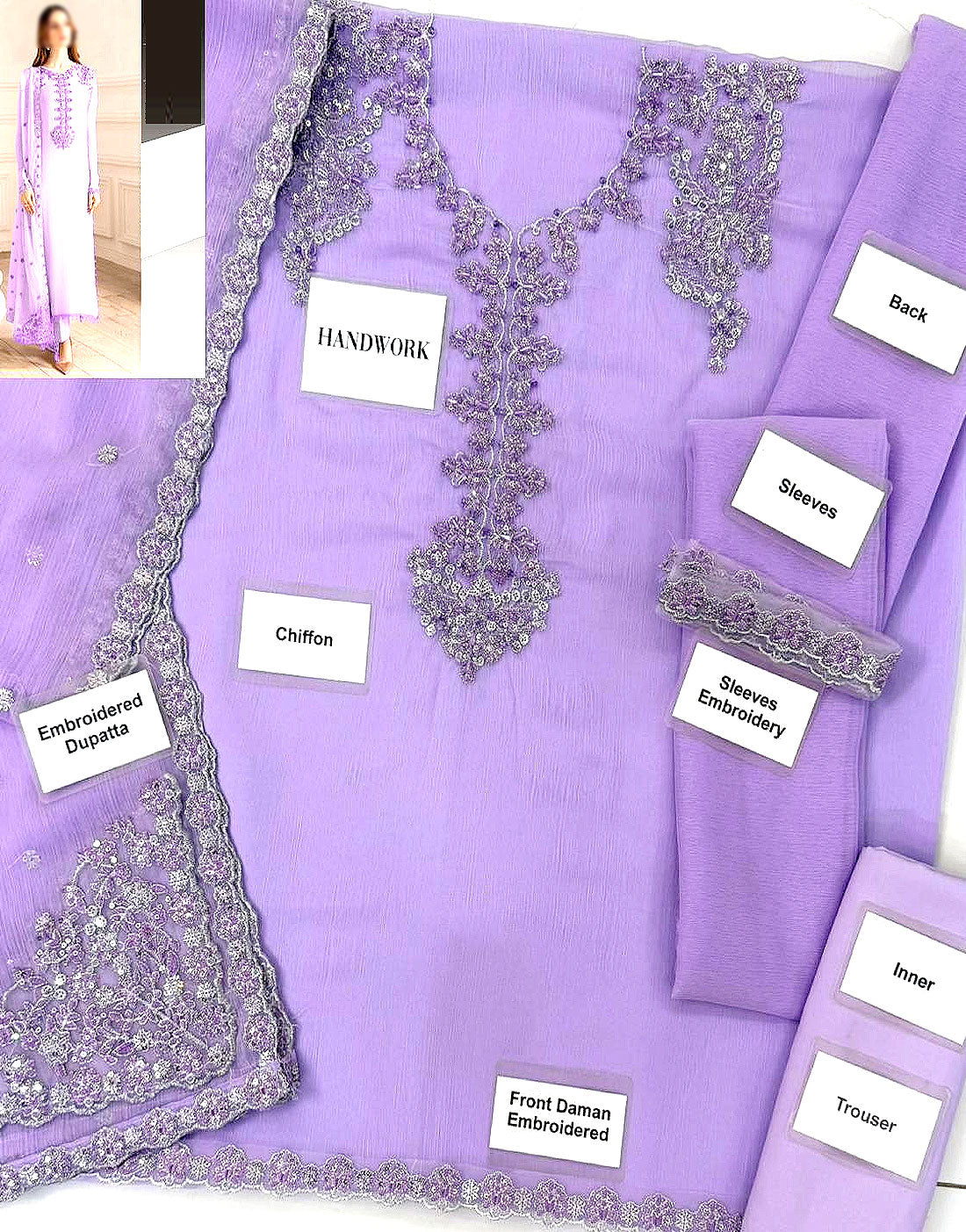 Alluring Embroidered Purple Formal & Party Chiffon Dress