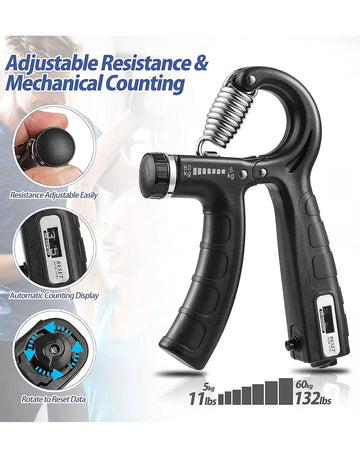 Adjustable 5–60kg Hand Grip Strengthener with Counter for Exercise & Training
