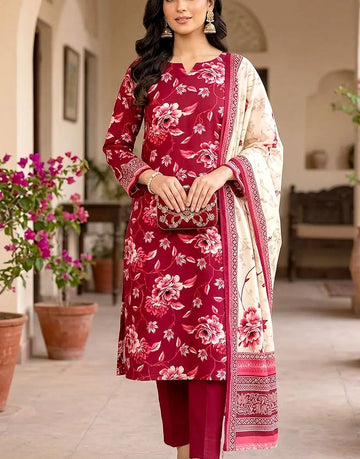 Digital Print 3-Piece Linen Dress with Linen Dupatta