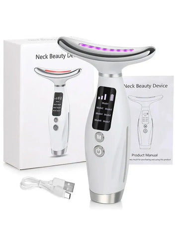 Rechargeable LED Neck Beauty Device - Vibrating Massager for Face & Neck