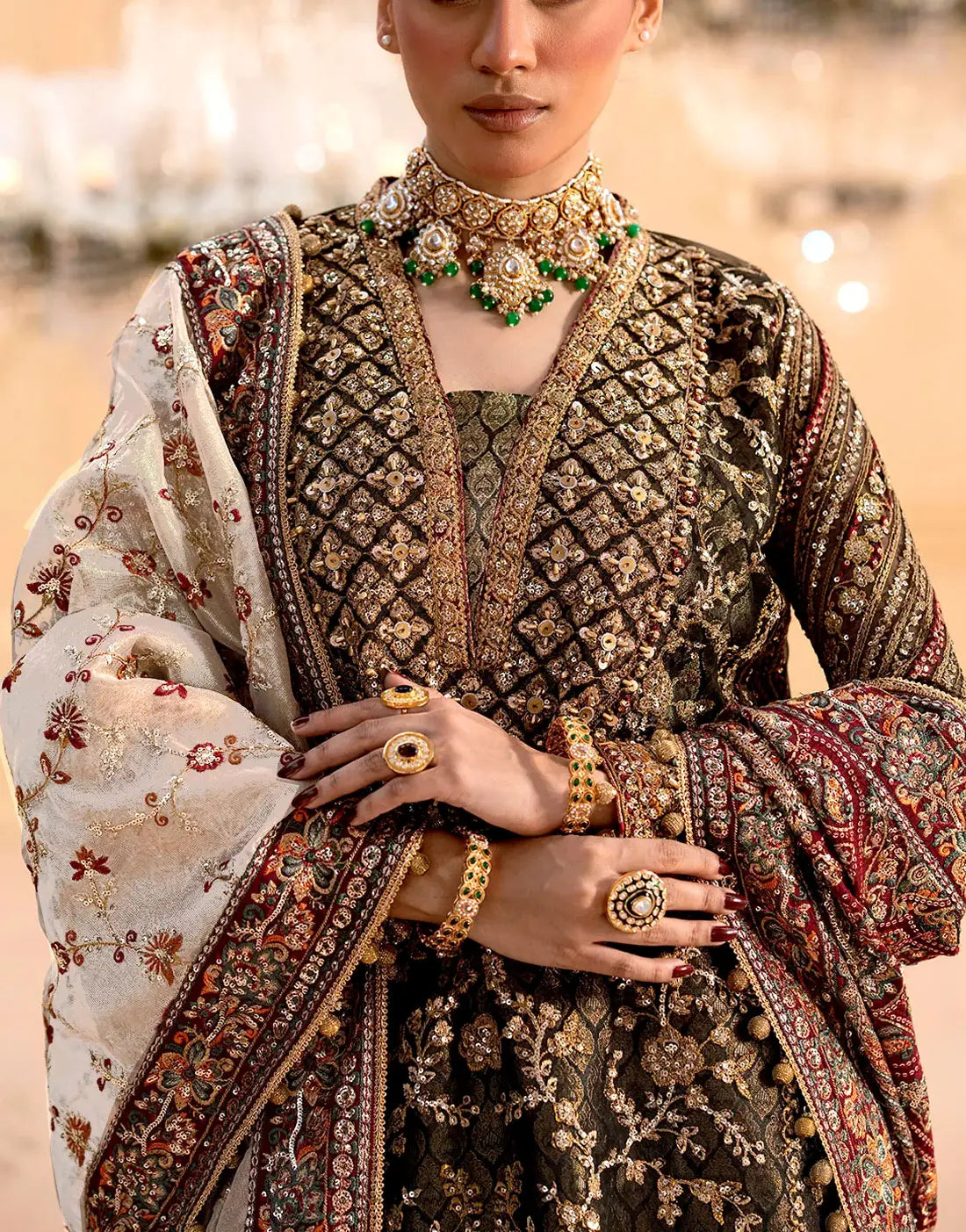 Luxurious Embroidered Black Organza Bridal Sharara Dress featuring Adda‑Work Detailing
