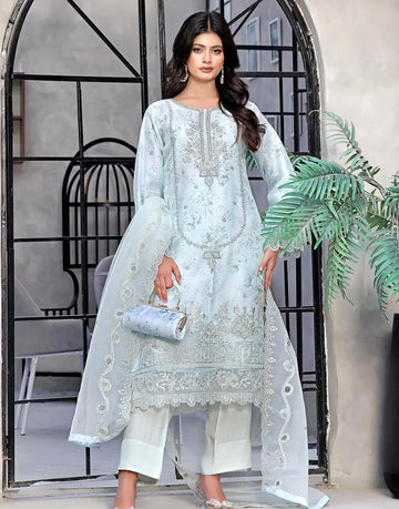 Naaira Semi-Stitched Embroidered Organza Party Dress with Complimentary Clutch Bag