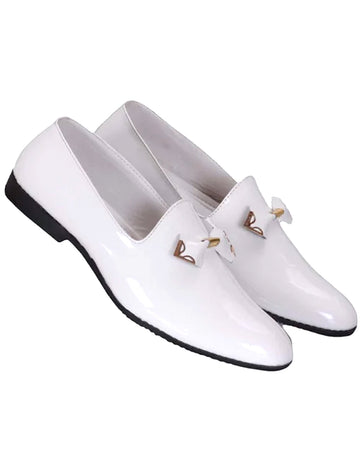 Glossy Leather White Formal Loafer Shoes