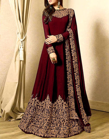 Elegant Embroidered Indian Chiffon Maxi Dress – Perfect Party Wear & Wedding Outfit