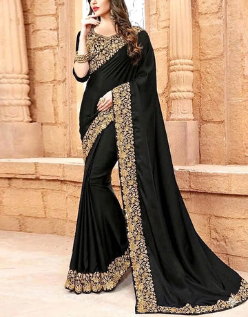 Indian Embroidered Black Chiffon Saree