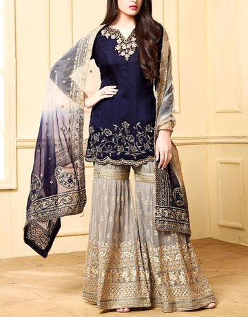 Indian Heavy Embroidered Chiffon Suit with Net Dupatta